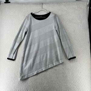 BYLYSE Tunic Top Black White Striped Asymmetrical Long Sleeve Laganlook Medium M